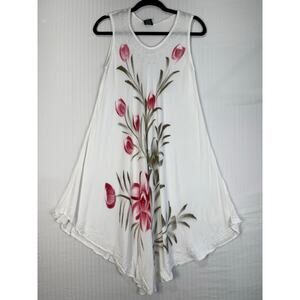 Fashion Force Embroidered White Maxi Dress Tulip  Print Free Size Cover-Up Boho